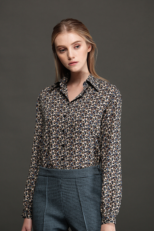 #RS9CLASSIC Wide Collar Puff Blouse - Blue dot