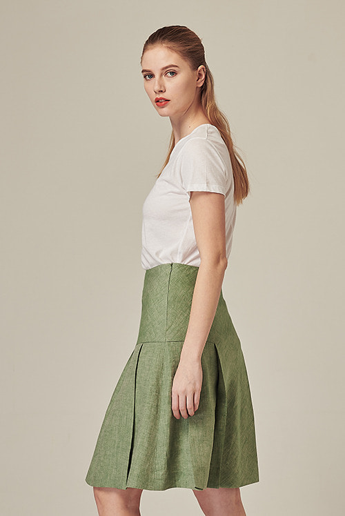 #RS9CLASSIC Pleated Linen Midi Skirt - Green