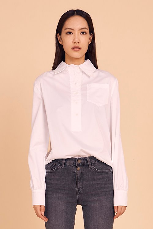 Popover One-Pocket Ballerino Shirt High Classic Satin Pure Cotton Silk Blouse