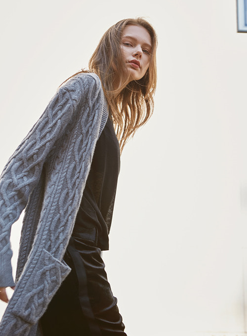 Pure Cashmere 100% Loose-Fit Cable Long Cardigan