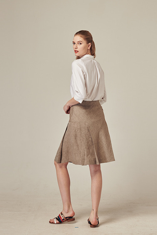 #RS9CLASSIC Pleated Linen Midi Skirt - Brown