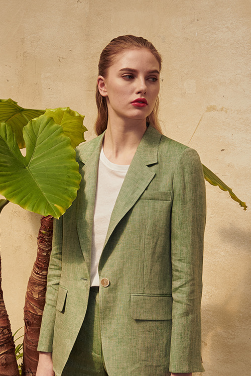 Lauren linen jacket (two-tone linen 100% single jacket) green