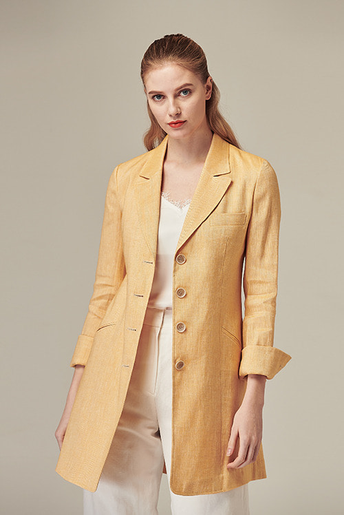 #RS9CLASSIC Herringbone Linen Long Jacket - Yellow