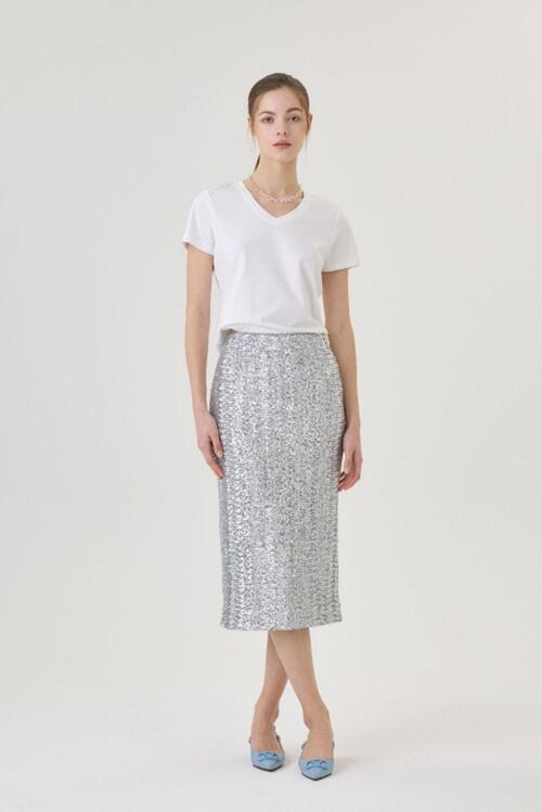 24SS High-Waist H-Line Spangle Midi Skirt