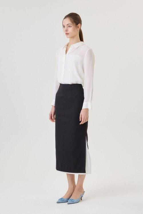 24SS wool black and white double layered skirt