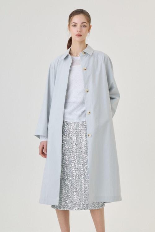 24SS Hyper Classic Hidden Button Thin Cotton Trench Coat Baby Blue